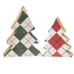Distressed Wooden Plaid Christmas Trees (Set of 2)
