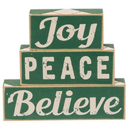 Plaid Joy Believe Peace Wooden Blocks (Set of 3)