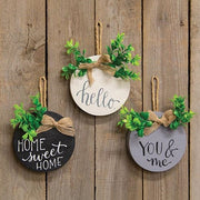 You & Me Round Sign Ornament with Greenery (3 Count Assortment)