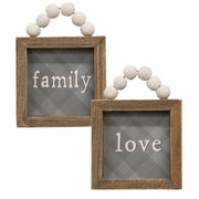 Love or Family Beaded Plaid Mini Frame  (2 Count Assortment)