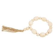 Natural Wood Oval Bead Candle Ring with Jute Tassel