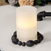 Black Distressed Wood Oval Bead Candle Ring