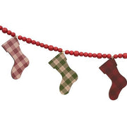 Wooden Plaid Stockings & Beads Garland