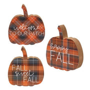 Fall Sweet Fall Plaid Pumpkin Chunky Sitter  (3 Count Assortment)