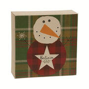 Believe Or Joy Plaid Snowman Box Sign  (2 Count Assortment)