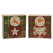 Believe Or Joy Plaid Snowman Box Sign  (2 Count Assortment)