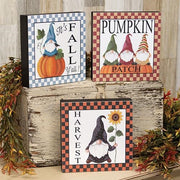 Fall Gnome Checkered Box Sign  (3 Count Assortment)