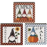 Fall Gnome Checkered Box Sign  (3 Count Assortment)