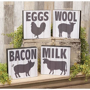 Farm Animal Silhouette Slat Look Box Sign  (4 Count Assortment)