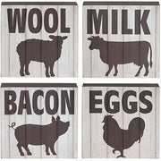 Farm Animal Silhouette Slat Look Box Sign  (4 Count Assortment)