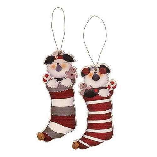 Puppy Jingle Bell Stocking Ornament  (2 Count Assortment)