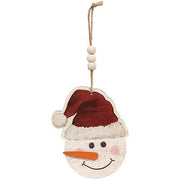 Weathered Wood Look Beaded Snowman with Hat Ornament  (3 Count Assortment)
