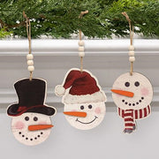 Weathered Wood Look Beaded Snowman with Hat Ornament  (3 Count Assortment)