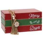 Merry and Bright Wooden Stacked Books