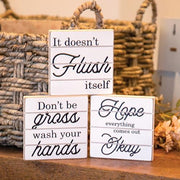 It Doesn't Flush Itself Shiplap Square Block  (3 Count Assortment)