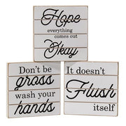 It Doesn't Flush Itself Shiplap Square Block  (3 Count Assortment)