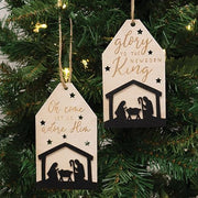 Let Us Adore Him Silhouette Wooden Tag Ornament  (2 Count Assortment)