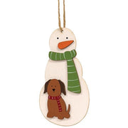 Snowman With Dog Wooden Ornament