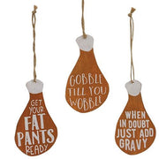 Gobble Til You Wobble Turkey Leg Ornament  (3 Count Assortment)