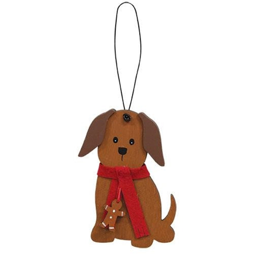 Dog With Gingerbread Scarf Ornament