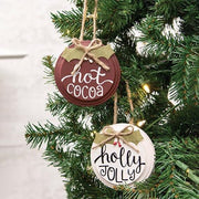 Hot Cocoa/Holly Jolly Button Holly Ornament  (2 Count Assortment)