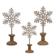 Distressed Wooden Snowflake Spindles (Set of 3)