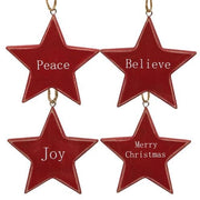 Red Star Christmas Words Ornament  (4 Count Assortment)