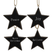 Black Star Christmas Words Ornament  (4 Count Assortment)
