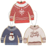 Happy Holidays Wooden Sweater Ornament  (3 Count Assortment)