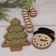 Snowman - Candy Cane & Tree Wooden Christmas Cookies (Set of 3)