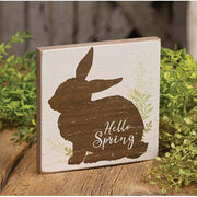 Hello Spring Bunny Silhouette Block Sign