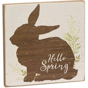 Hello Spring Bunny Silhouette Block Sign
