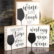 Always Time For Wine Polka Dot Square Block  (3 Count Assortment)