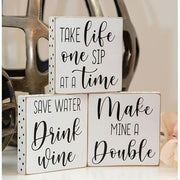 One Sip at a Time Polka Dot Square Block  (3 Count Assortment)