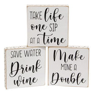 One Sip at a Time Polka Dot Square Block  (3 Count Assortment)