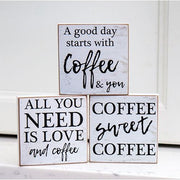 A Good Day Starts With Coffee Square Block  (3 Count Assortment)