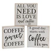 A Good Day Starts With Coffee Square Block  (3 Count Assortment)