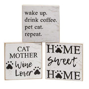 Drink Coffee - Pet Cat Square Block  (3 Count Assortment)