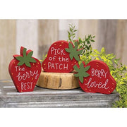 Strawberry Words Wooden Sitter  (3 Count Assortment)