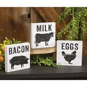 Bacon - Eggs - Milk Silhouette Square Block  (3 Count Assortment)