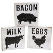 Bacon - Eggs - Milk Silhouette Square Block  (3 Count Assortment)