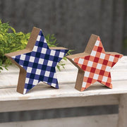 Blue & Red Plaid Wooden Stars (Set of 2)