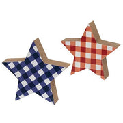 Blue & Red Plaid Wooden Stars (Set of 2)