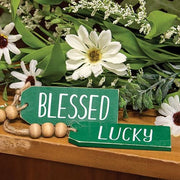 Blessed Or Lucky Green Wooden Tag  (2 Count Assortment)