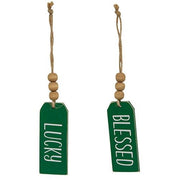 Blessed Or Lucky Green Wooden Tag  (2 Count Assortment)