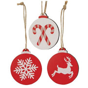 Sparkle Reindeer - Candy Canes - or Snowflake Wooden Bulb Ornament  (3 Count Assortment)