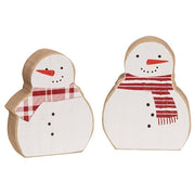 Snowmen with Scarves Chunky Wooden Sitters (Set of 2)