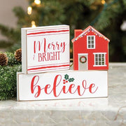 Merry & Bright - Believe - House Wooden Blocks (Set of 3)