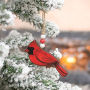 Wooden Cardinal Ornament with Beaded Jute Hanger