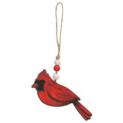 Wooden Cardinal Ornament with Beaded Jute Hanger